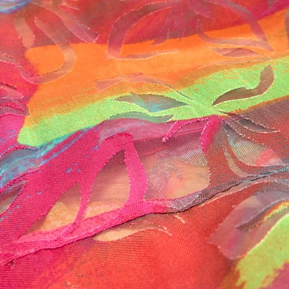 Erin London Women's Colorful Button Up Mesh Blouse, Size L - Picture 9 of 9